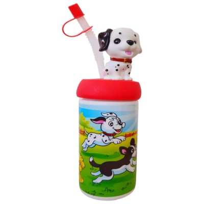 Köpek Maskotlu Pipetli 500 ML Plastik Matara