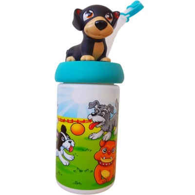 Köpek Maskotlu Pipetli 500 ML Plastik Matara