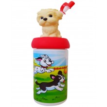 Köpek Maskotlu Pipetli 500 ML Plastik Matara