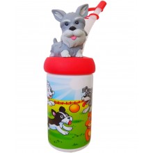 Köpek Maskotlu Pipetli 500 ML Plastik Matara