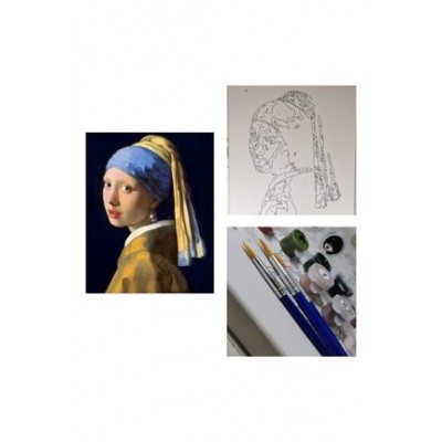 Sayılarla Boyama Fırça Ve Boya Hediyeli Tuval Seti / İnci Küpeli Kız