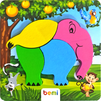 Ahşap Baskılı Sevimli Hayvanlar Puzzle / Fil
