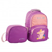 İlkokul Beslenmeli Sırt Çantası - Mor Kedi