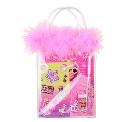 Barbie Tüylü Pvc Çantalı Kırtasiye Seti