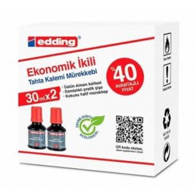 Edding Tahta Kalem Mürekkebi 2'li 30mlX2 / Kırmızı