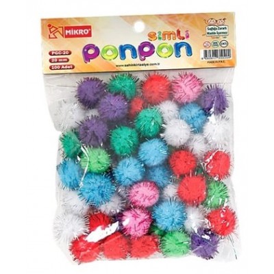 Mikro - Simli Ponpon 20 mm - 100'lü