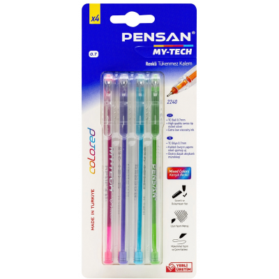 Pensan / My-Tech Tükenmez Kalem - Renkli - 4'lü