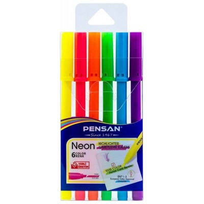 Pensan - Kesik Uç Neon Keçeli Kalem Seti / 6'lı