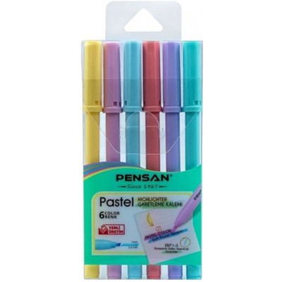Pensan - Kesik Uç Pastel Keçeli Kalem Seti / 6'lı