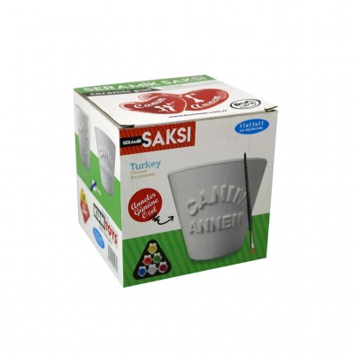 Seramik Saksı Boyama Çalışması-Canım Annem Kabartmalı