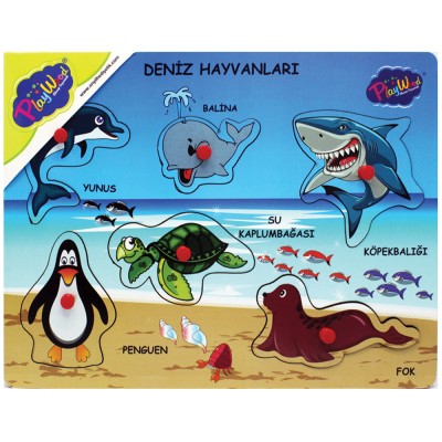 Ahşap Tutmalı Deniz Hayvanları Puzzle
