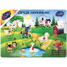 Ahşap Tutmalı Çiftlik Hayvanları Puzzle