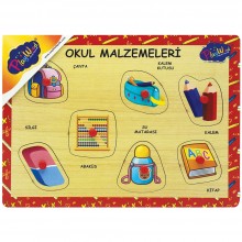 Ahşap Tutmalı Okul Malzemeleri Puzzle