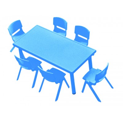 Dikdörtgen Anaokulu Masası Plastik Mavi